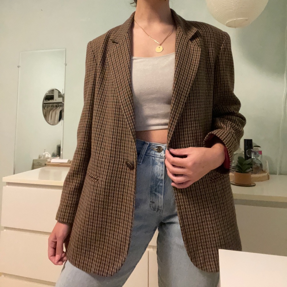 Vintage houndstooth wool blend blazer